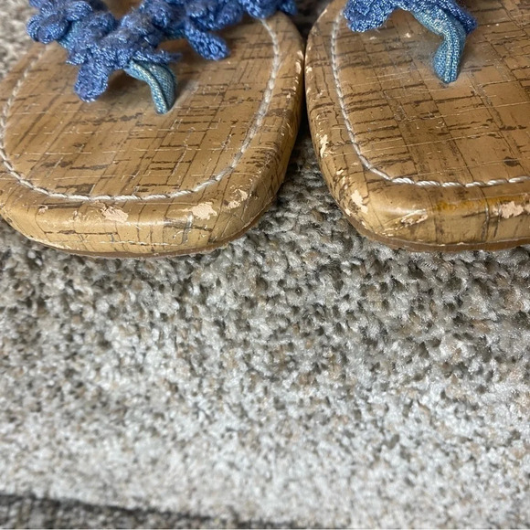 BISOU BISOU Denim Chambray Floral‎ Cork Sandals Size 6.5 - Picture 2 of 6
